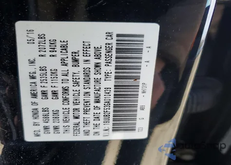 2016 Acura Tlx Tech from USA, damaged, VIN 19UUB2F53GA010439